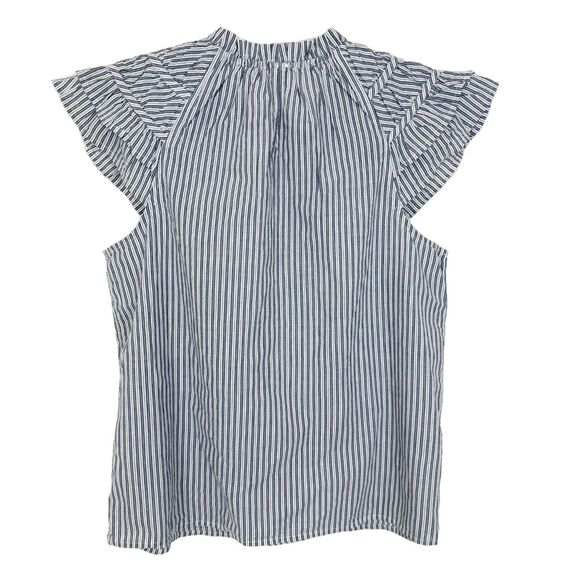 J.CREW Striped Flutter-Sleeve Top M White Antique Navy Crewneck Blouse NWT B19 - Picture 3 of 6